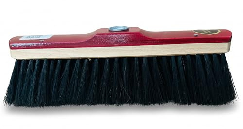 Horsehair Broom Head 28cm (11in) – Bricklayers Bricklaying Brush, 9 Row Soft Sweeping Brush, Lacquered Wooden Saddle with Handle Hole, Replacement Broom Head
