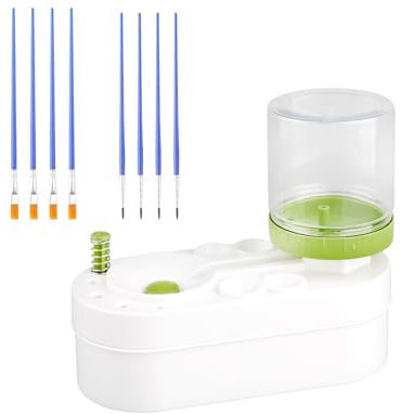 Hopzab Brush Cleaner, Recirculating Water Rinser Tool, Durable ABS Plastic, Green, Includes 8 Brushes for Art Studios and Painting Projects