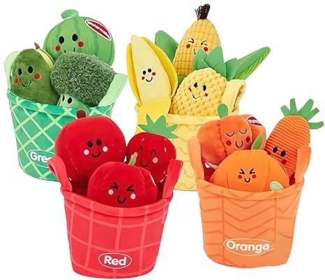 Jouet Bebe 6-12 Mois 16 Pièces Fruits Légumes Peluche avec Panier, Jouet Sensoriel Bebe Montessori Tri Couleurs Éveil Cadeau 1 an Garçon Fille (B-16pc)