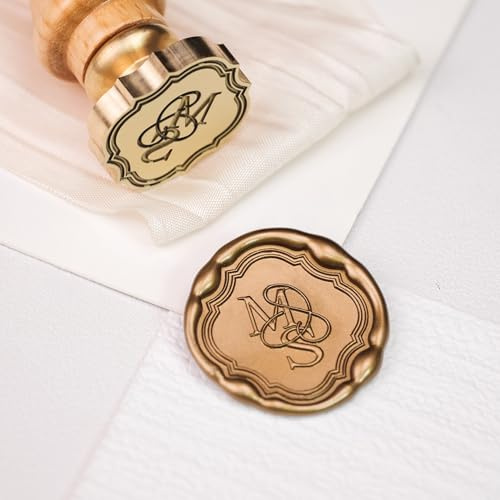 Personalisierte Wachssiegel Aufkleber, Initialen Selbstklebend | Selbstklebende Wachssiegel mit Initialen, Schrift und Rahmen für Hochzeitseinladungen, Umschläge und Geschenke