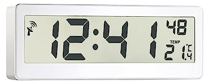 Oule GmbH funkuhr digital,Digitale wanduhr,wanduhr Funk mit DCF Zeitsignal und Thermometer mit XXL LCD Display Temperatur-Anzeige,wetterstationen innen und außentemperatur… (Rechteck-weiß)