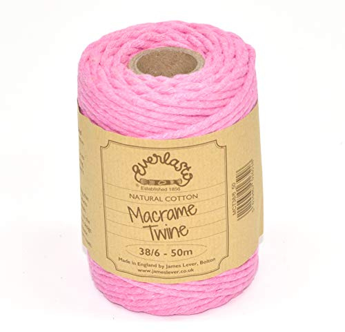 50M Spools - Everlasto Single Twist Soft Cotton Coloured Macrame Craft Twine 38/6 (4mm approx) (Rose Pink)