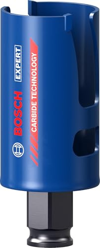 Bosch 1x EXPERT Construction Material PC+ Lochsäge, 38 x 60 mm | für Weichholz, Grobspanplatte, Ø 38 mm, Professional Zubehör Bohrmaschine