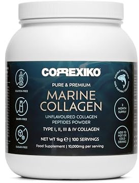 CORREXIKO Marine Collagen Powder Supplement Unflavoured - 1kg, 100 Servings - 10,000mg Double Hydrolysed Collagen Peptides per Serving - Formulated for Maximum Absorption - for Hair, Skin & Nails