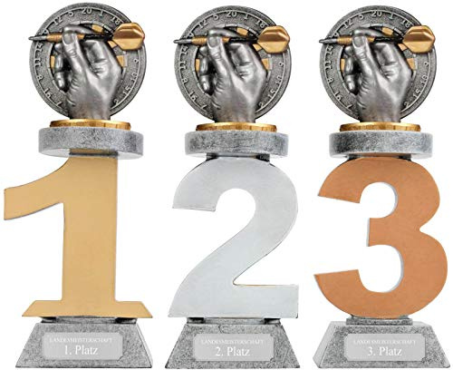 pokalspezialist Pokal Dart Darts Serie VILLON Trophäe 3 Größen mit Gravur