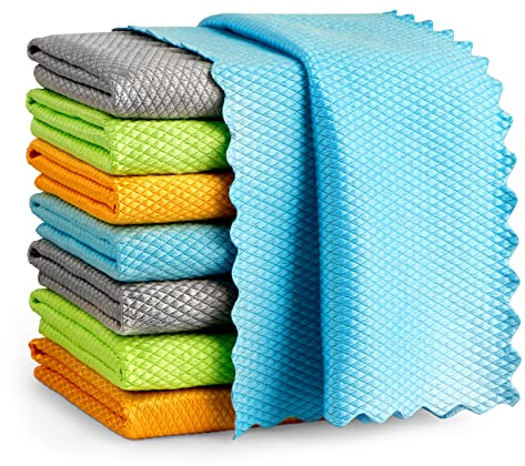 AIDEA Microfibre Cleaning Cloth 8 Pack,Multi-Purpose Fish Scale Cleaning cloth,Nanoscale Cloth Polishing Cloth,Lint Free Streak-Free Glass Window Cleaning Cloths,30x30 CM