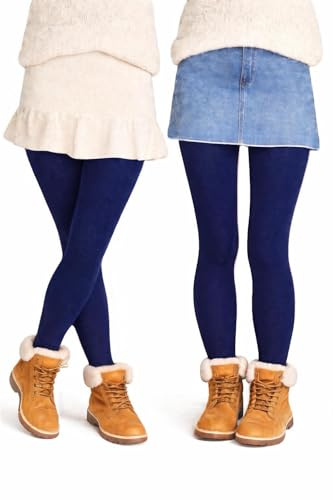 Good Deal Market 2 termiska leggings eller termostrumpbyxor för barn med fluffig insida 110/116 till 146/152, 2 x termostrumpbyxor marin, 122/128 cm