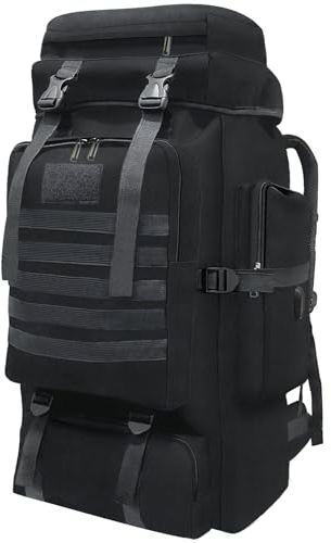 Wesoke 80L Wander-Camping-Rucksack Reise-MOLLE-Rucksack,militärische taktische Tagesrucksäcke,verdickter,verstellbarer,wasserdichter Outdoor-Rucksack mit großer Kapazität, Schwarz