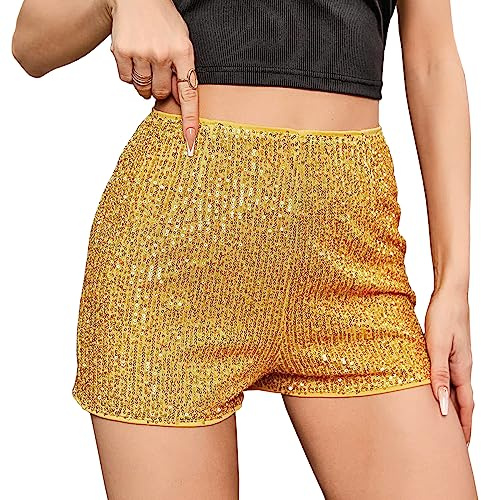 PengFaXin Short de soirée à paillettes taille haute élastique pour femme