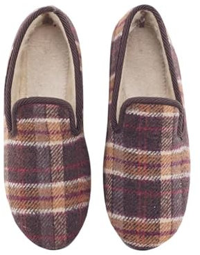 escoolers Bekväm tofffel för män rutig design - Vintersko för hem - Tillverkad i Spanien., E100 brun, 43 EU