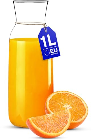 KONZEPT Jarra de agua sin tapa, jarra de cristal de 1 litro, ideal para agua, zumo, vino, limonada, coctails y leche
