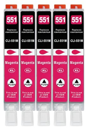 5 XXL Druckerpatronen kompatibel zu CLI-551 M Magenta für Canon PIXMA IP7250 IP8750 MG5450 MG5550 MG5650 MG6350 MG6450 MG6650 MG7150 MG7550 MX725 MX925 IX6850