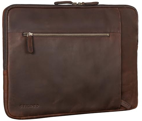STILORD Jupiter Leder Aktenmappe Laptop Hülle 15-16 Zoll für Notebook und MacBook Vintage Sleeve schmal aus echtem Leder Farbe:Zamora - braun