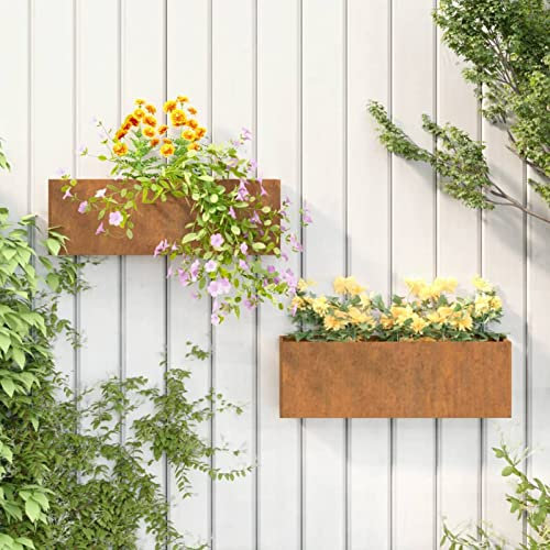 ShGaxin Jardineras de Pared 2 uds Acero corten Gris 53x10x17 cm, Macetas Exterior, Jardineras Exterior, Raised Bed, Jardinera Balcon, Macetas Balcon - 823686