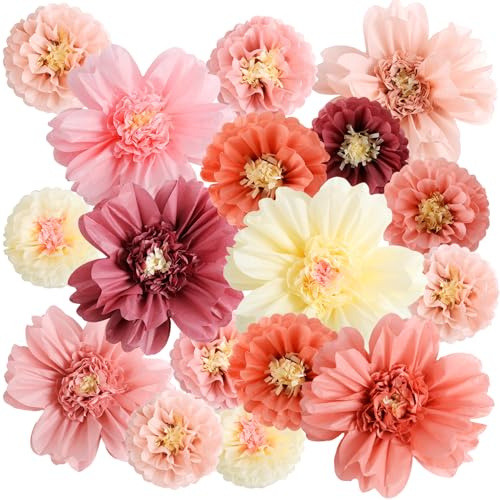 TaoBary Large Colorful Tissue Paper Flowers Giant Fiesta Paper Pom Poms Mexican Birthday Decorations for Wall Wedding Backdrop Centerpiece Party Supplies(20 and 10,Rose Gold, Blush Pink,12 Pcs)