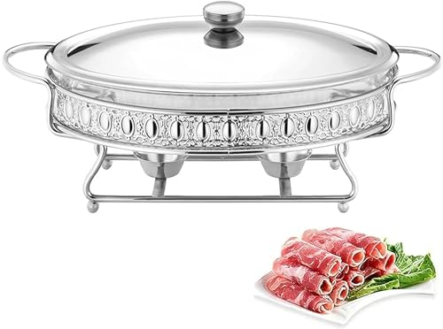 QPZMALSKY Chafers and Buffet Warmer Set Round Stainless Steel Chafing Dish Set w/Water Pan, Food Pan, Fuel Holder and Lid for Buffet/Weddings Party (Gold 3L)