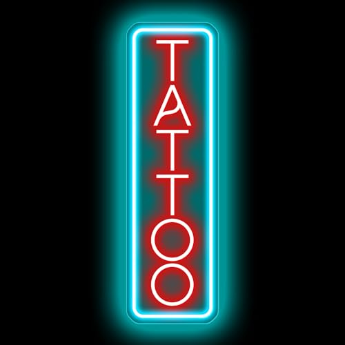 LED Tattoo Shop Nacht Neonlauchten Tattoo Shop Wanddekorationen Eisblau und Rot Personalisiert Kommerzielle Neonlauchten (5.91X16.54 Zoll)