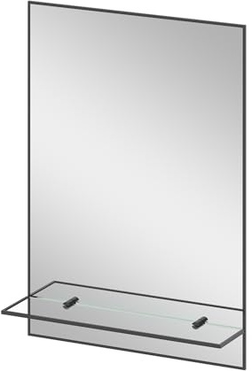 AQUABATOS Badspiegel mit Ablage Regal schwarz matt ohne Licht Beleuchtung 50 x 70 cm Wandspiegel Badezimmer Spiegel Badezimmerspiegel Hängespiegel Rechteckig Aluminiumrahmen