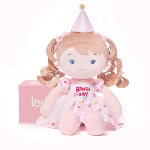 LeyaDoll mjuk tygdocka (40 cm), födelsedag & dopgåva för flickor – kärleksfull babyleksak 0–3 år – min första skyddsängel-prinsessa-peruk