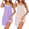 Ekouaer Camisón de Mujer Camisola Interior Combination Dormir con Cuello en V Pijama 2pcs Lila+Rosa Flor L