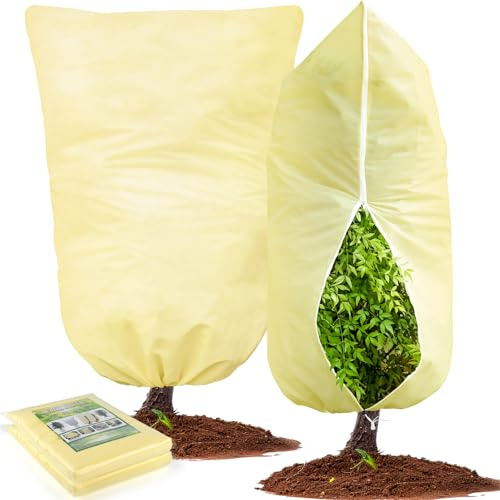 TRIITECH 2 Stück Winter Pflanzenschutz 80 x 120 cm, Strauchabdeckungen für den Winter, Pflanzenabdeckung Frostschutz, Kälteschutzabdeckung mit Reißverschluss-Kordelzug (80 g/m²)
