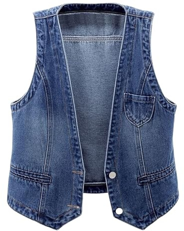 Générique Gilet Costume Femme Ete Sans Manche Blazer Manches Coton Et Lin Pour Chic Ensemble Elegant Combinaison Soirée Gilets Veste Pulls, Sweats Pulls Polaire En Jean Grande Taille Bolero,Bleu-a,XL