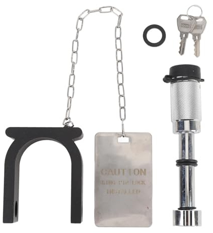 FLEXMAN Lucchetto per Rimorchio a Ralla, Lucchetto Antifurto in Acciaio e Alluminio per Gancio di Traino con Targhetta di Avvertimento, 2 Chiavi per Perno 2 Pollici
