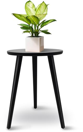 JNUYISW Pflanzenständer aus Holz, Schwarz Blumenständer Rund Belastung Blumenhocker mit 3 Füßen für Verschiedene Topfgrößen Pflanzenhocker Deko Hocker für Haus Garten Innen Außen 42x28cm
