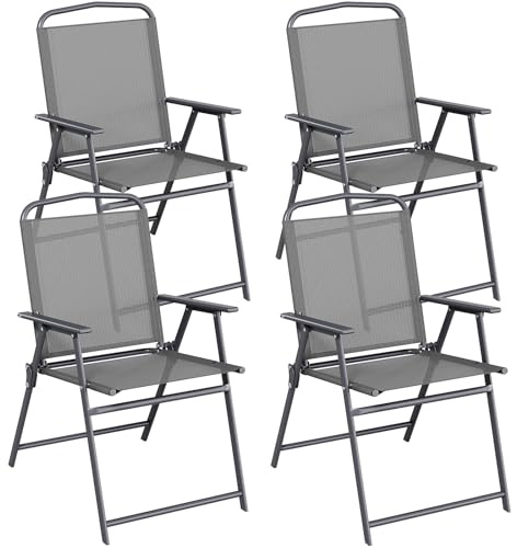 LIFERUN Gartenstühle Klappbar 4er Set, Campingstuhl, Strandstuhl | Bis 150 kg, Klappstühle mit Armlehnen, Gartenmöbel Wetterfest, Klappsessel, Kann als Gartensessel Outdoor, Balkonstuhl Grau