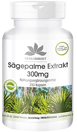 Extrait de palmier nain 300mg - avec bêta-sitostérol - grand emballage - 250 gélules | Herba Direkt - Qualité des pharmacies allemandes