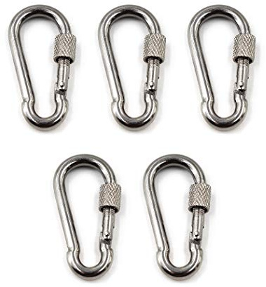 M8 5/16 304 Stainless Steel Spring Snap Hook Key Chain Clip Hook Screw Gate Buckle with Screw Gate Lock for Home,Outdoor Camping,Hiking Fishing,Traveling,Backpack (5PCS)