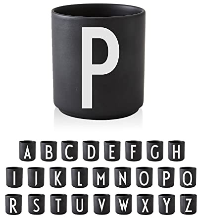 Design Letters Buchstaben Tasse Personalisiert (A-Z) | Kaffeebecher Porzellan Schwarz | Geburtstagsgeschenk, Personalisierte Geschenke | Geschenke für Frauen, Männer| Initialen Tasse | Teetasse 250Ml