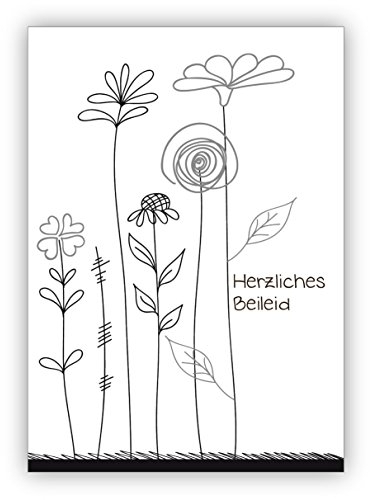 10 Stück im Set: Mitfühlende Trauerkarte mit zarten Blumen: Herzliches Beileid – herzliche Anteilnahme zeigende Premium Klappkarte um im Todesfall zu kondolieren