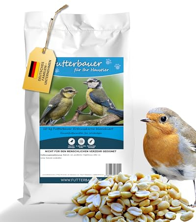 Futterbauer Erdnüsse blanchiert 10 kg, Weiße & schalenlose Erdnusskerne für Wildvögel & Eichhörnchen, Ambrosia kontrolliert, hochwertiges Vogelfutter