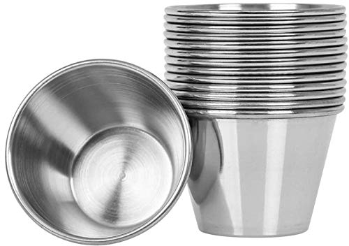 Artcome Paquete de 14 tazas de salsa de condimentos de acero inoxidable, ideales para tazas de inmersión y porciones, 2.5 onzas