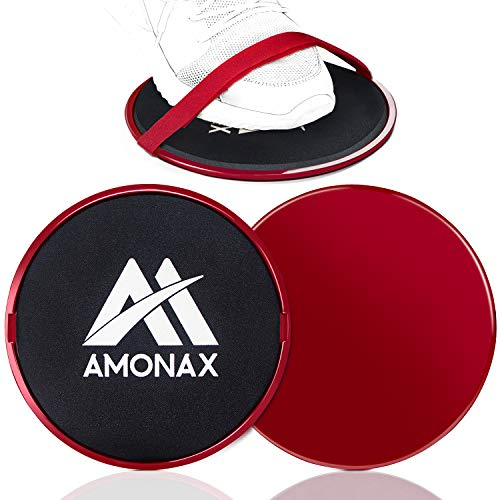 Amonax Gleitscheiben Fitness Doppelseitige Slider-Übung core fitness Scheibe Gym Gliding Discs für Bauchmuskeltraining Übungen Teppich Holzböden für Hause Training, gleitscheibe Sport slides Rot