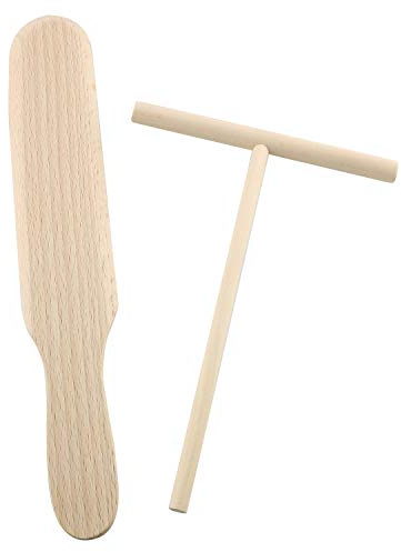 Tegg Crepe Spreader and Spatula Kit 2PCS 6.5Inch T Shape Crepe Maker Pancake Batter Wooden Spreader Stick and 9.72Inch Spatula