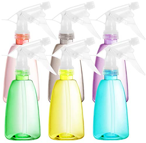Youngever 6er Pack 350ML Kunststoff Sprühflasche, transparent leer Sprühflaschen Set in 6 Farben für Haare und Reinigungslösungen in 6 Farben