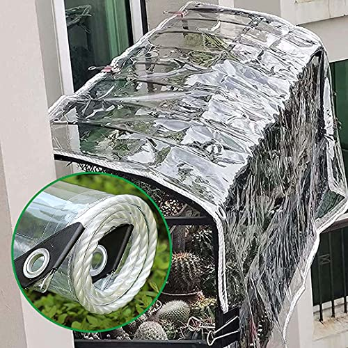 JAHQLIGHT JAHQ 1 x 5 m Abdeckplane Wasserdicht Transparente Plane mit Ösen Faltbar Abdeckhaube Gartenmöbel Reißfest Winterfest Windschutz Bootsplane Schutzhaube für Gärten Gewächshaus Pflanzen