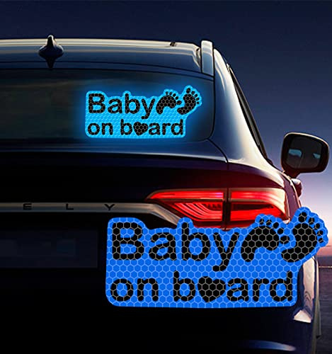 Vesvory 2 Stück Fußabdruck Baby On Board Aufkleber Baby Auto Aufkleber für Rückscheibe Vorsicht Abziehbilder Reflektierender Aufkleber Reflektor Auffällige Aufkleber Auto Außendekoration (blau)