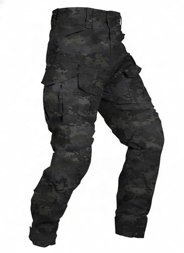 OCANXUE Men's Tactical Pants Camo Cargo Pants Ripstop Work Hiking Pants with 10 Pockets No Belt Size 34
