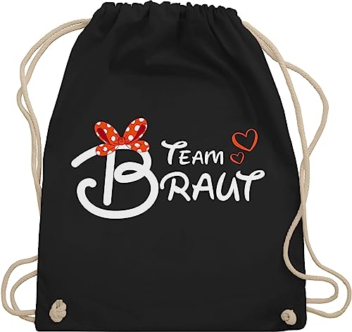 Turnbeutel Rucksack - JGA Junggesellenabschied Frauen - Team Braut - Schleife - Unisize - Schwarz - stoffbeutel brauttaschen bachelorette party bridemaid sportbeutel junggesellinnenabschied outfit