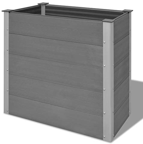 Mogou Garten-Hochbeet, Pflanzkübel, Kräuterbeet, Hochbeete-kit, Schneckenzaun, Pflanztrog, Pflanzgefäße, Pflanzfolie Für Hochbeet,Teichbecken, WPC 100 x 50 x 91 cm Grau