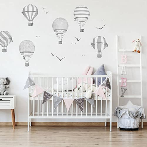 INSPIO Wandtattoo Kinderzimmer Graue Heißluftballon Wandstiker LuftBallons Babyzimmer Junge Wand Deko für Jungenzimmer (N.1.- Heißluftballons 6 St.)