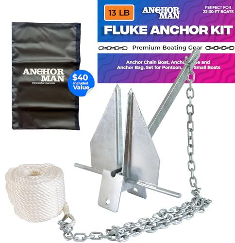 Anchor-Man Premium Boat Anchor Kit, Fluke Style Small Boat Anchor Kit, Includes Sea Anchor Chain, Anchor Rope & Bag Fluke Anchor Kit, 13 Lbs