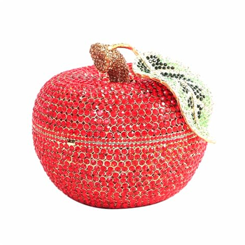 DJBM Pochette da sera da donna con strass scintillanti a forma di mela, borse di lusso con cristalli di frutta e diamanti per feste, matrimoni e balli, Rosso