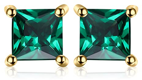 Jewelrypalace Quadrat Schliff 0.6ct Simulierter Smaragd Ohrstecker Silber 925 Damen, Grün Schmuck Set Gelbgold, Vergoldet Ohrringe Silber Edelstein Mädchen, Ohrstecker Silber klein mit Stein Frauen