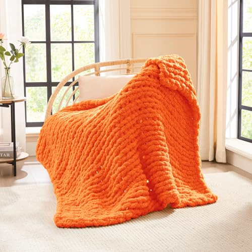 L'AGRATY Grobstrick-Decke, Überwurf, weiches Chenille-Garn, Überwurfdecke, 101,6 x 127,7 cm, handgefertigt, dick, Zopfmuster, große Strickdecke, grober Seilknoten, Überwurfdecke für Couch, Sofa, Bett