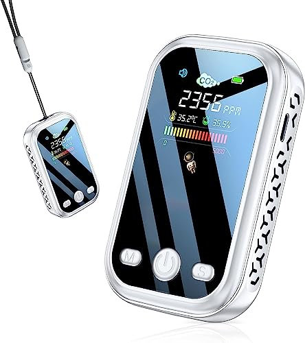 CO2 Detector Monitor Air Quality Indoor, Kethvoz Mini Carbon Dioxide NDIR Sensor Detect CO2 Gas with Alarms, Display Temperature Humidity for Indoor Home Office Car Grow Tent