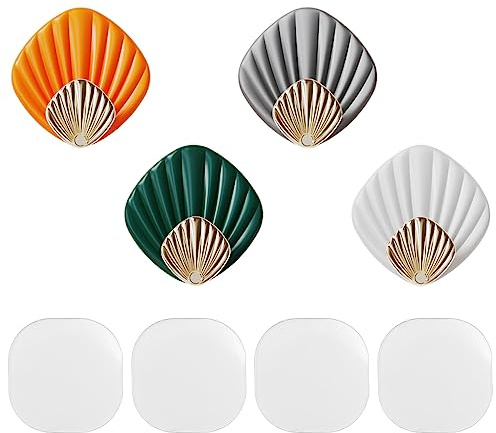WANGCL 4 STÜCKE Bunte Selbstklebende Haken Set Muschel Handtuch Haken Keine Bohren Selbstklebende Haken für Bad Küche etc